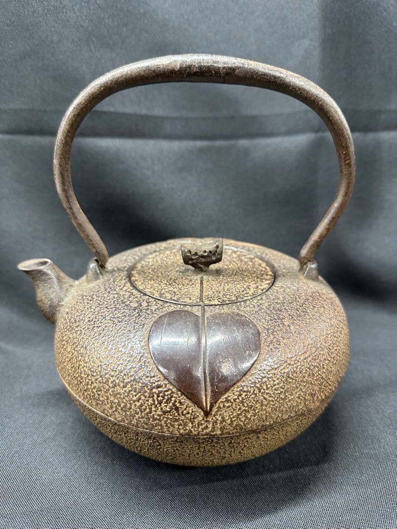 【USED美品】南部鉄器　三厳堂　鉄瓶　急須　柿文　柑橘　橘