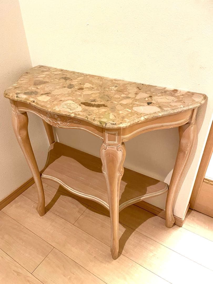 イタリア ロココ調猫脚　大理石木製コンソール テーブル