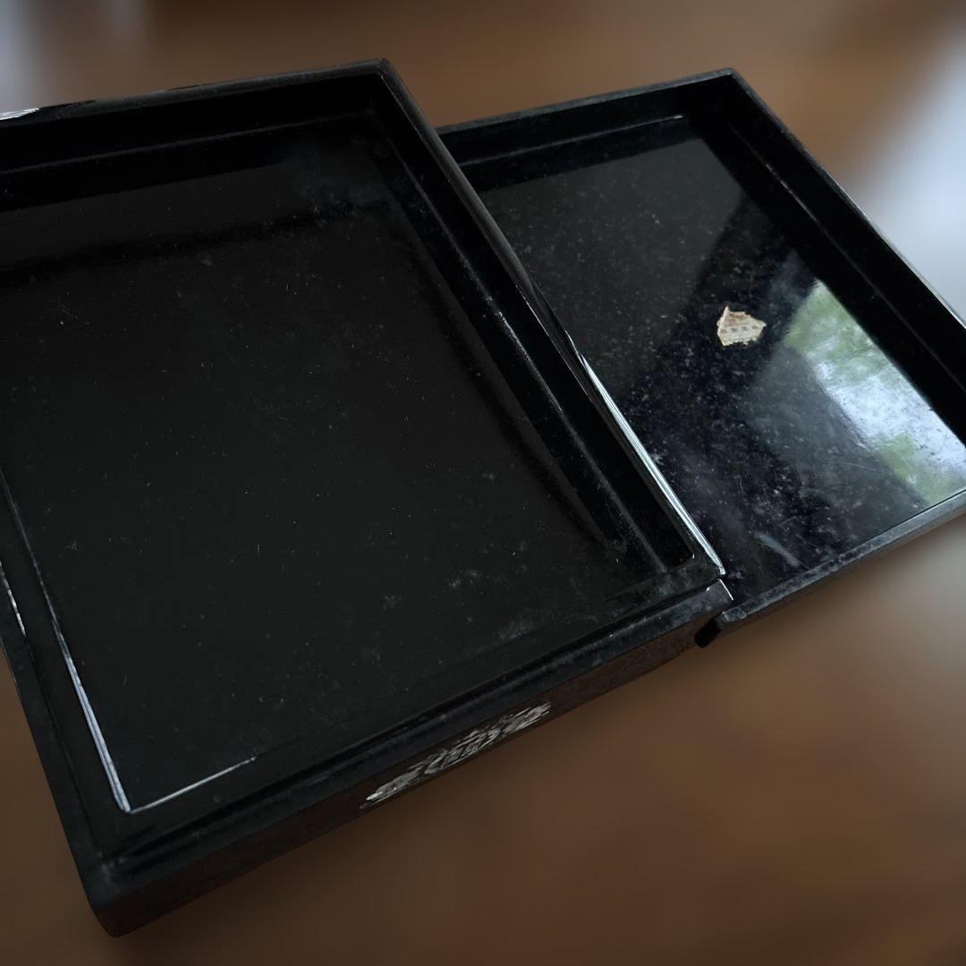 宮*中様 漆器文箱 貝殻細工 鶴　螺鈿細工漆塗り小物入れ　硯箱 すずり箱 螺鈿（