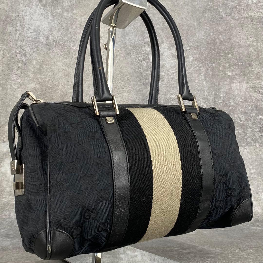 GUCCI グッチ GG柄 キャンバス ミニボストン ハンドバッグ ブラック