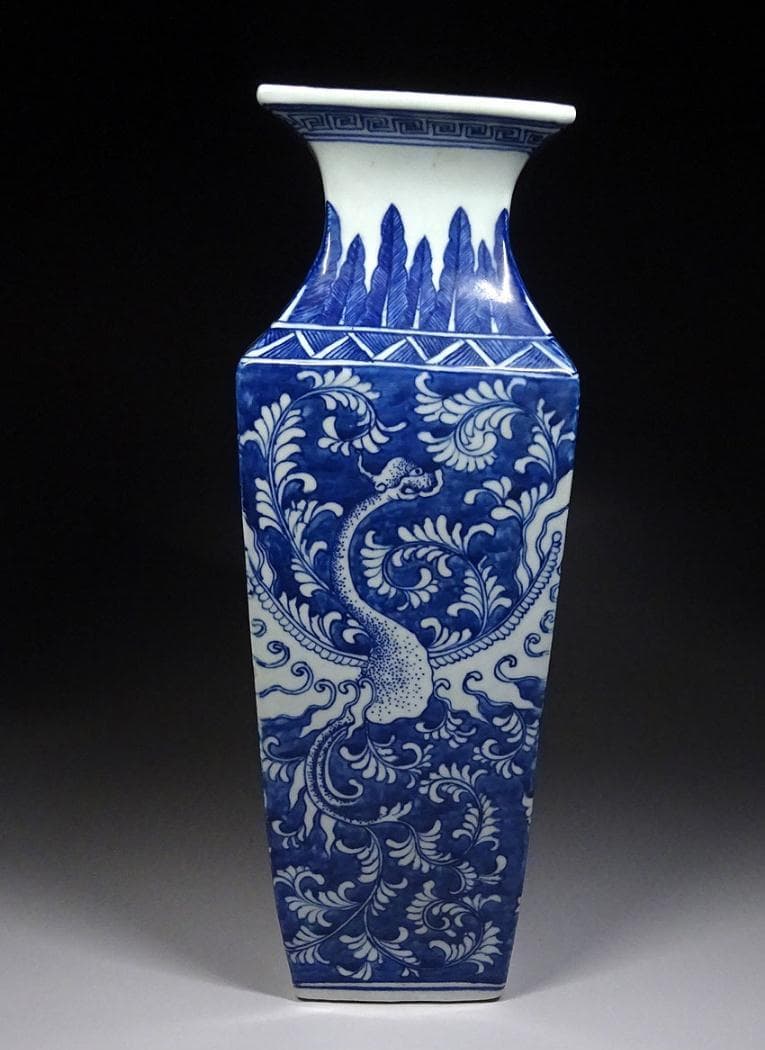 中国古玩 青花 染付鳳凰紋 花瓶 高約34cm 大清光緒年製 唐物 t96563