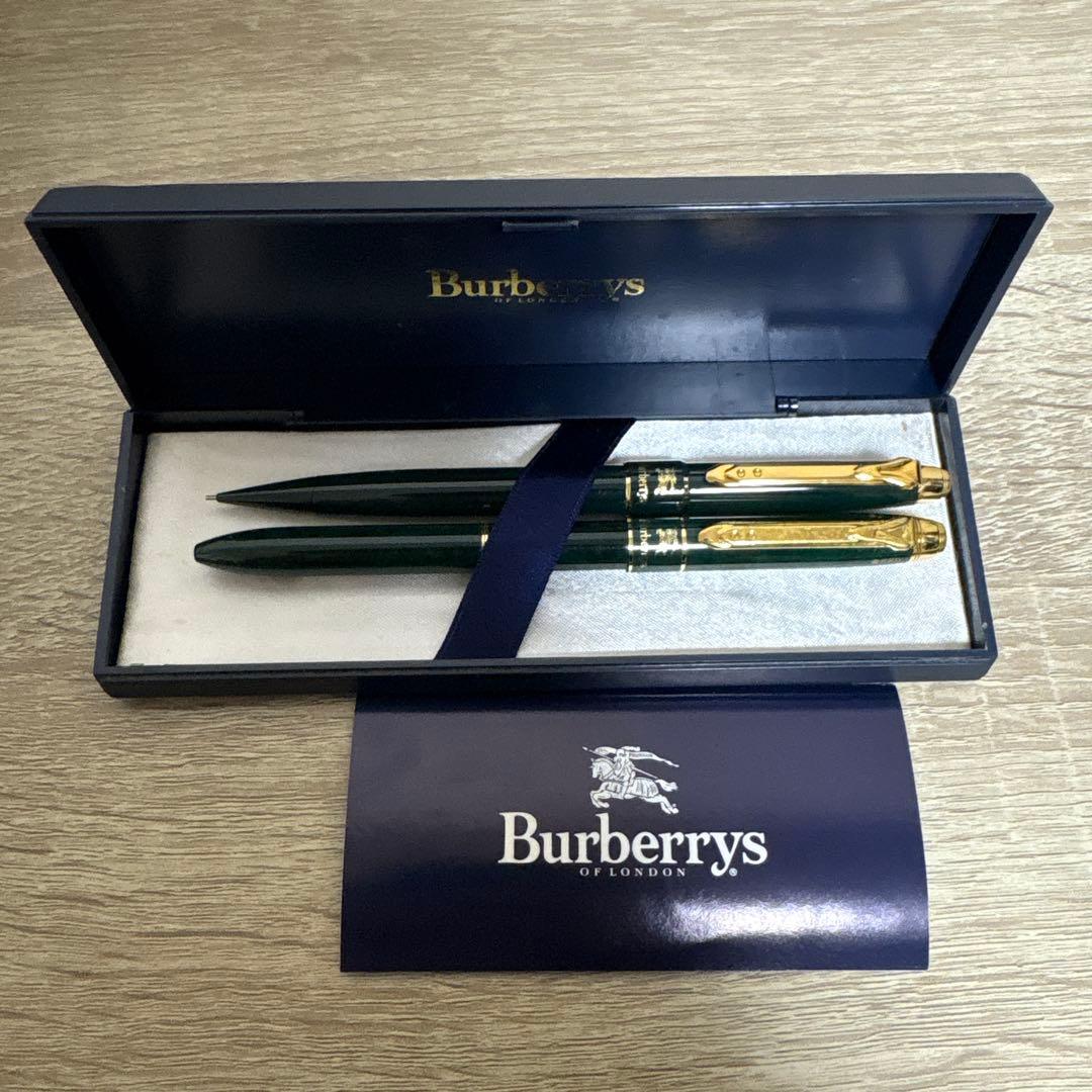 バーバリー ノック式 ボールペン シャーペン ダークグリーン ゴールド