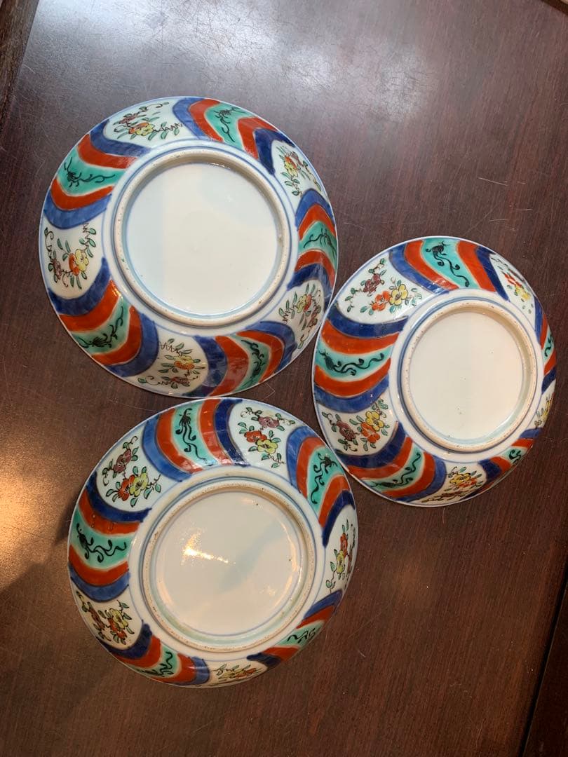 古伊万里　色絵　なます皿　3枚　江戸期　傷無し　「福」