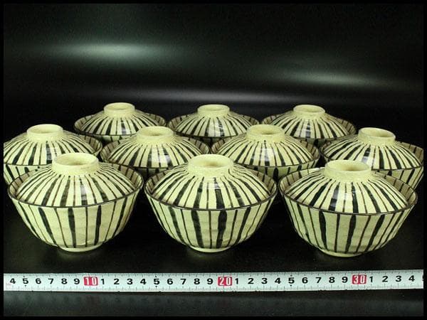 麦藁手 蓋茶碗 十客 時代物(K-YC510)