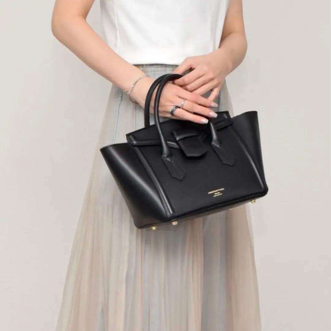 定価42,900円 クリスチャンヴィラ フラップ ハンドバッグ トートバッグ 黒