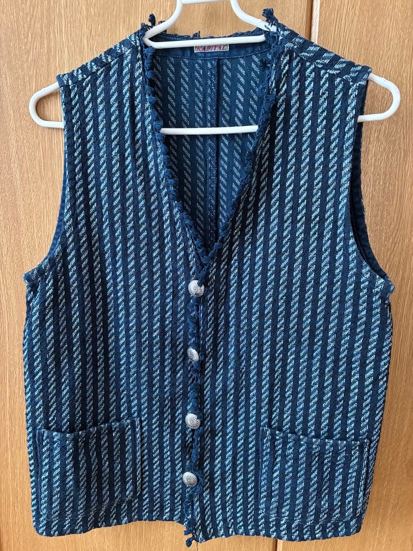 KAPITALのIDGリネン コンチョ フリンジ ストライプ ベスト