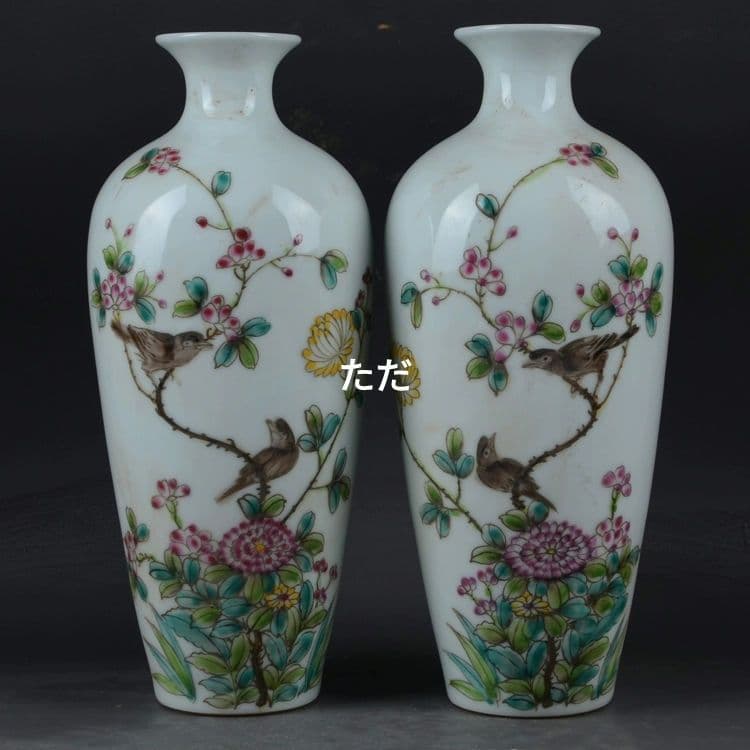 パステル花鳥花瓶 賞瓶 景徳鎮 陶磁器 装飾品 現代工芸品 美術品 置物