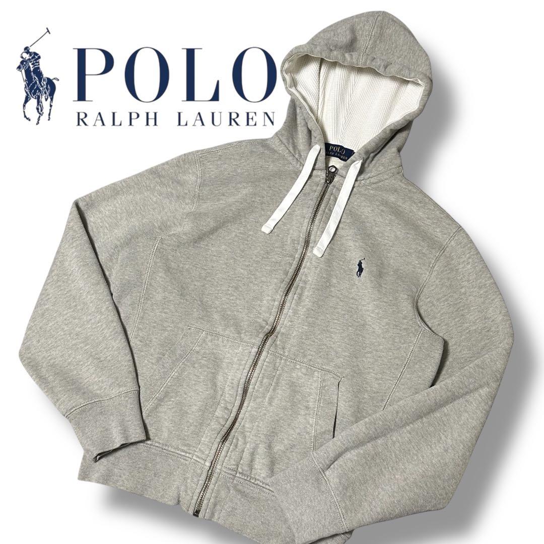 POLO ポロ ラルフローレン ジップパーカー フード裏サーマル グレー