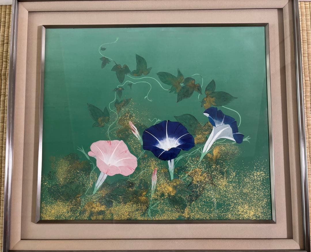 朝顔　花　日本画　花絵画　金箔絵画　池田彰彦