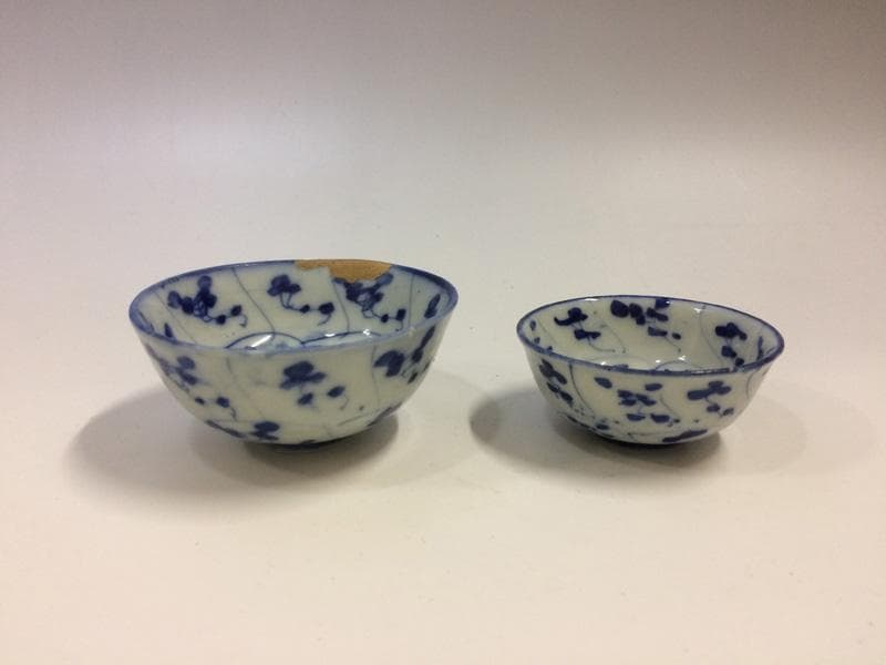 ★大正~昭和初期★　染付ナズナ文小碗　2個組
