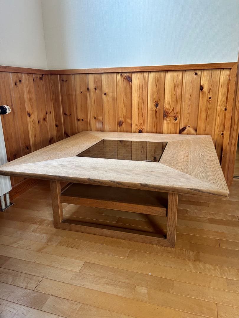 カリモク　木製座卓 ガラス天板付き 約90cm