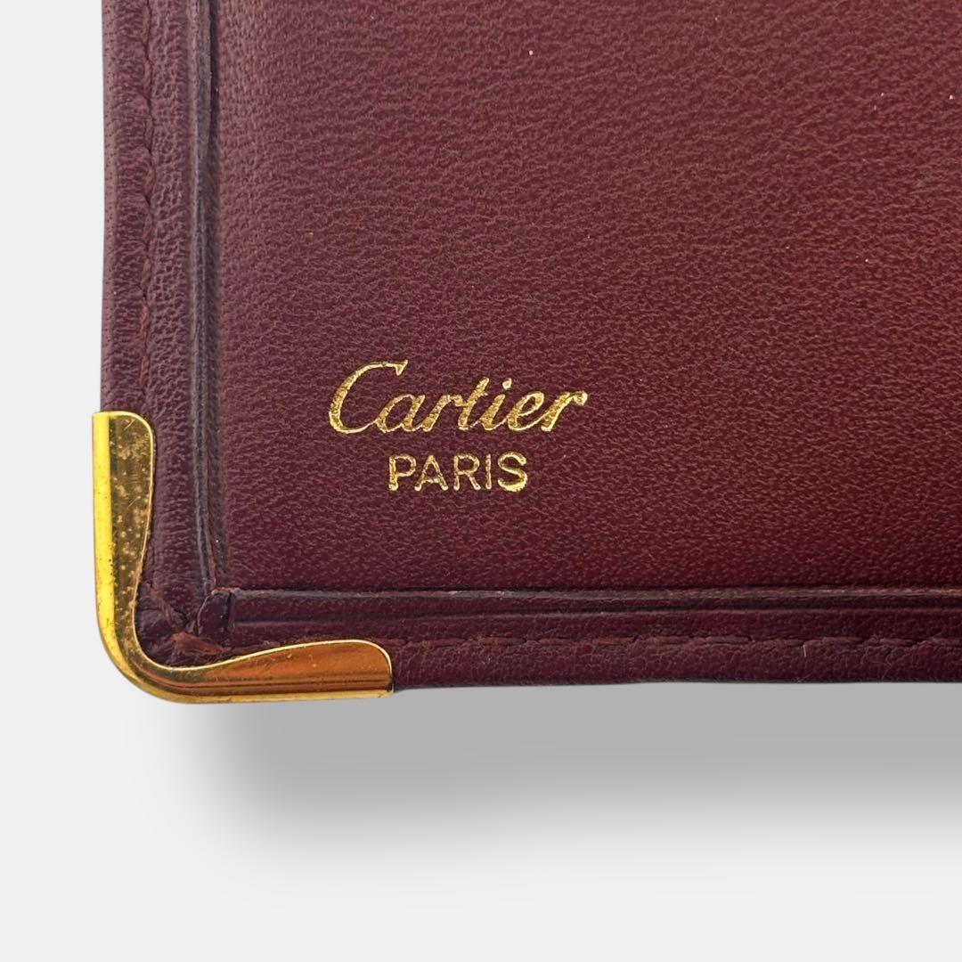 美品 付属品完備 カルティエ 二つ折り財布 マストライン レザー ボルドー 貴重