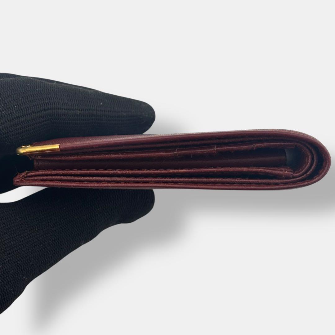 美品 付属品完備 カルティエ 二つ折り財布 マストライン レザー ボルドー 貴重