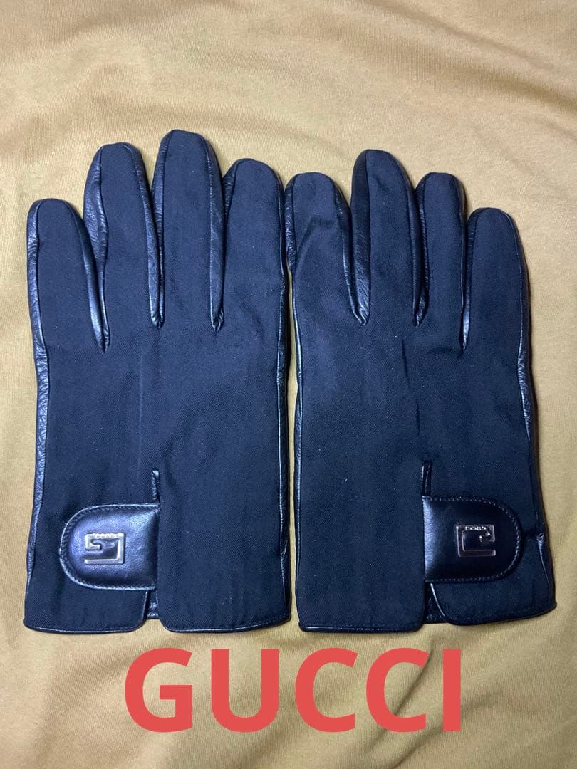 GUCCI グッチ　黒手袋 レザー　イタリア製　XL 大きいサイズ