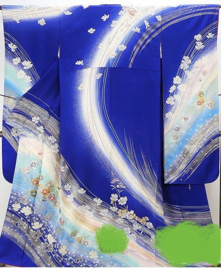 あきこ ☆ 振袖 青 3点セット 着付け練習に♪ 秋山庄太郎 落款あり