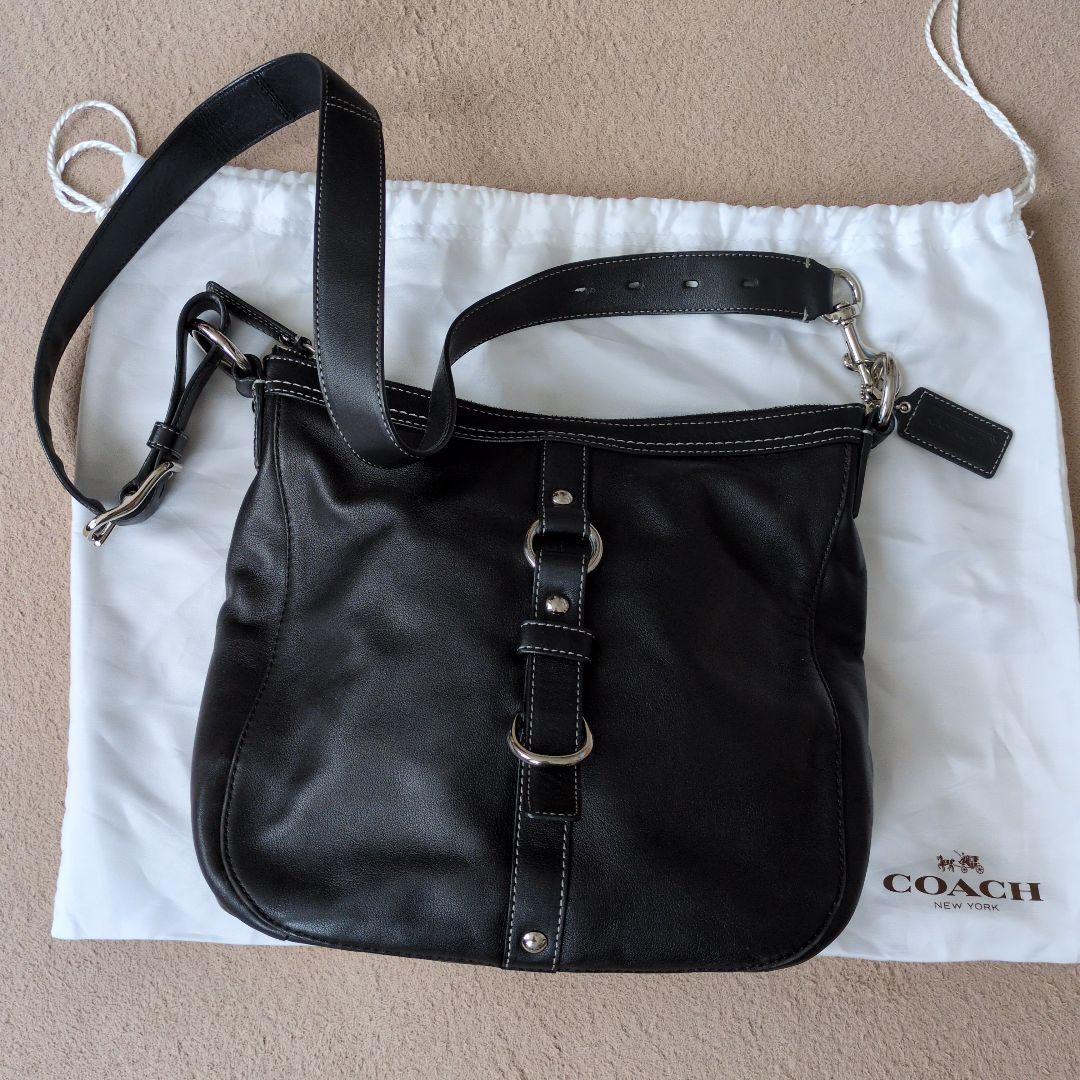 お値下げ、美品、COACH ブラックレザー ショルダーバッグ