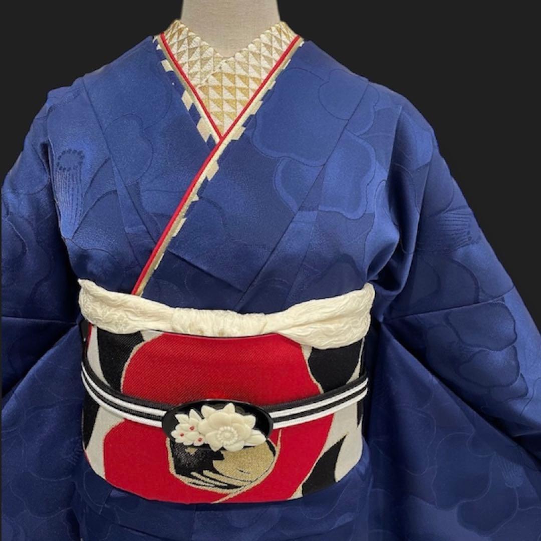 新品 洗える振袖 和風館 【無地 椿 ネイビー】丹後ちりめん★卒業式の袴にも♪