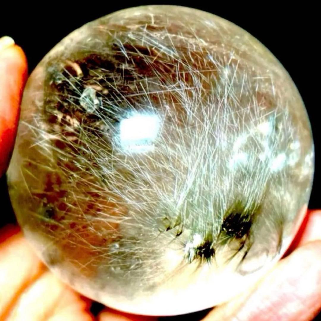 58mm ゴールドルチルクォーツ　丸玉　スフィア　金針水晶