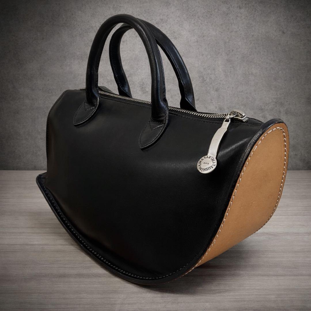 希少廃盤 マサキマツシマ ハンドバッグ カーフレザー 黒 舟形 日本製 ヌメ革