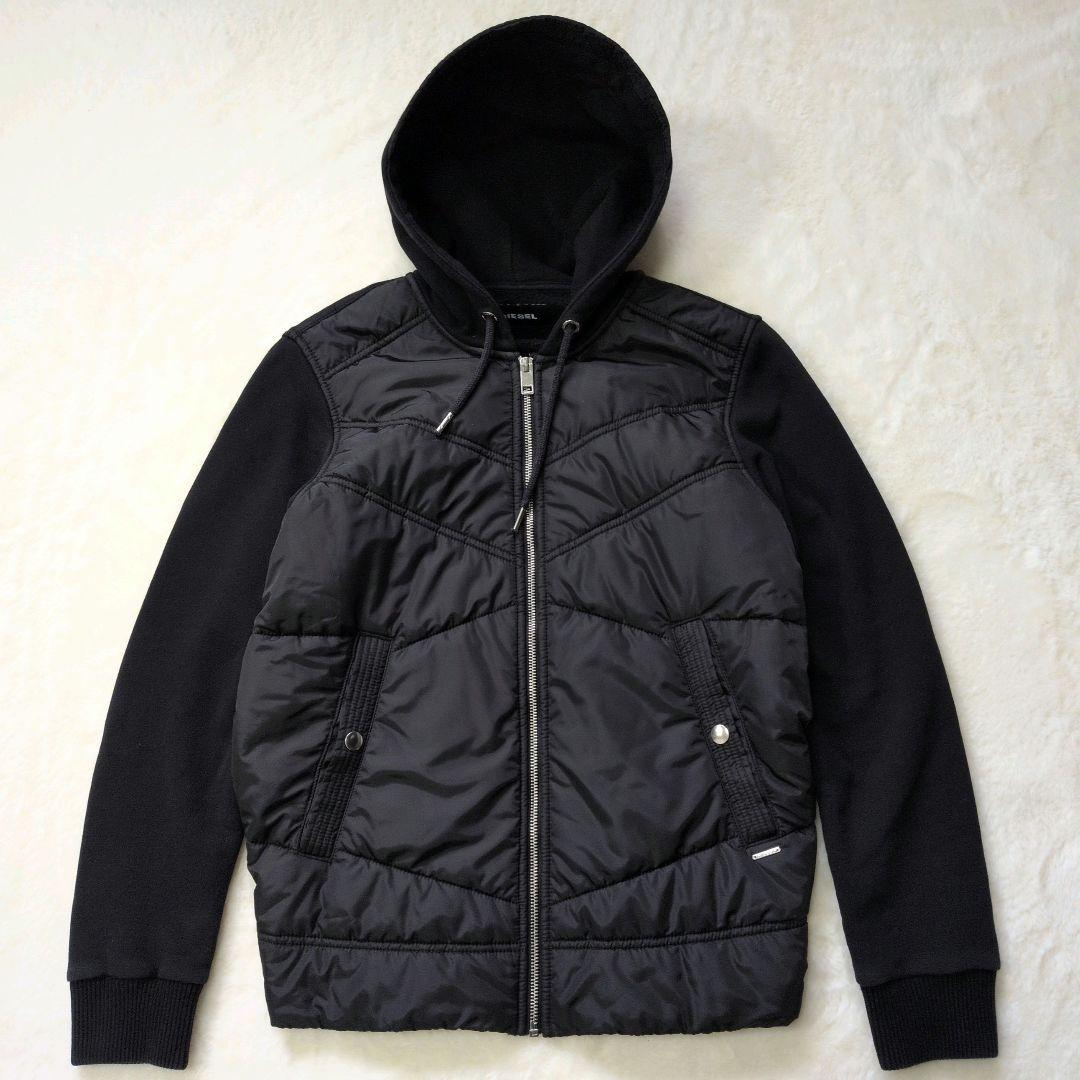 【大人気】DIESEL 異素材ミックス 切替 パーカー 中綿 S