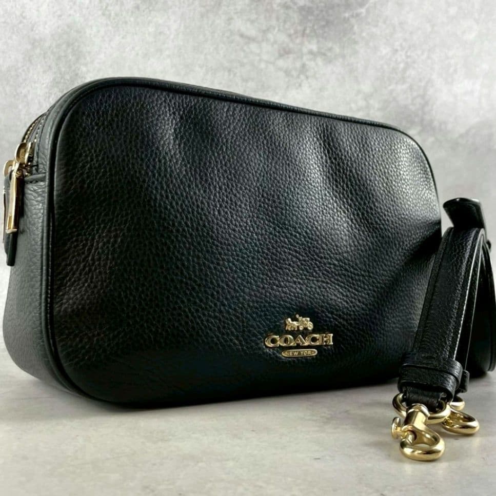 極美品 コーチ ジェス 2way カメラバッグ ダブルジップ シボ革 ブラック