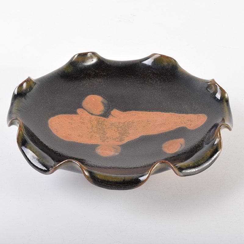 中国　吉州窯　黑釉　木葉天目　平皿　輪花皿　C　6905