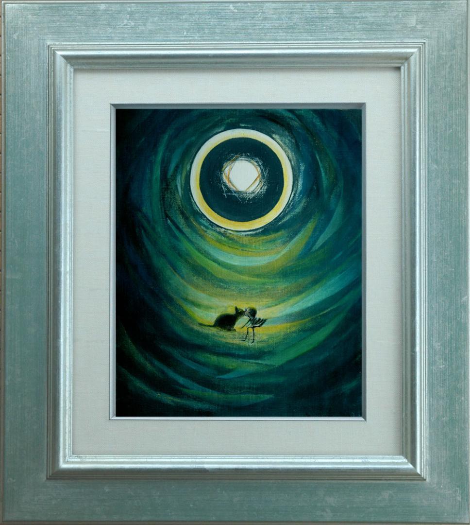 油絵 菅家令子 絵 絵画 インテリア 額付(白) F3-031119子猫と女の子