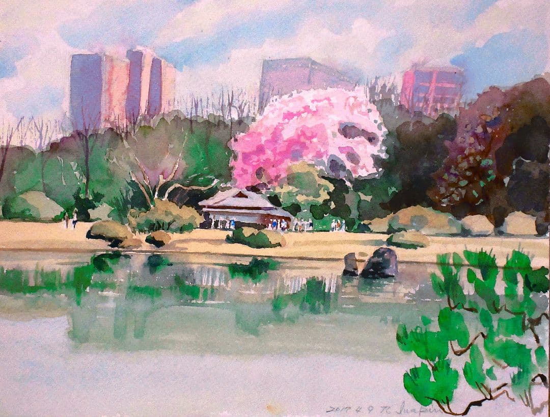 六義園の桜(水彩画)