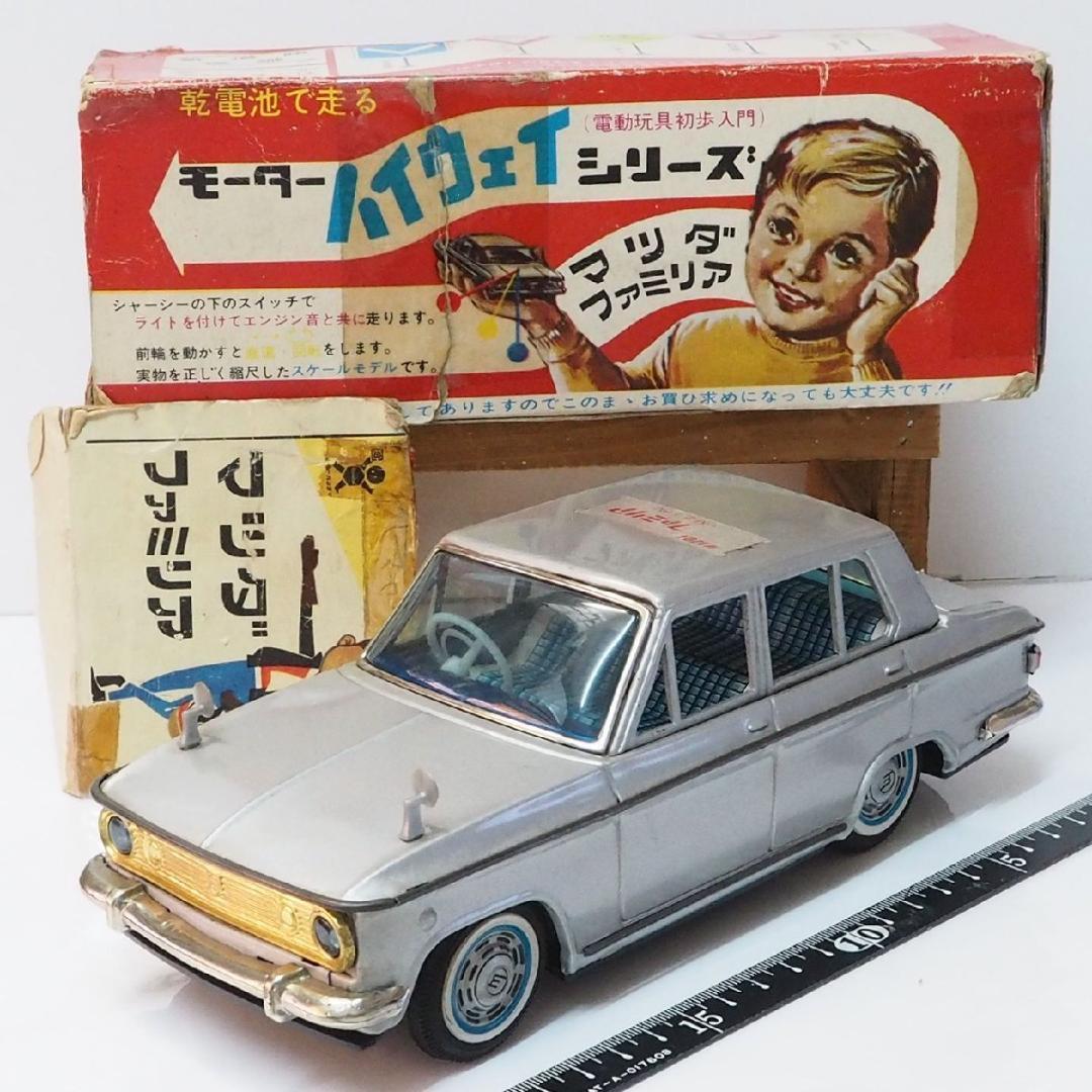 旧バンダイ【モーターハイウェイ マツダ ファミリア電動走行】ブリキ製ミニカー箱付