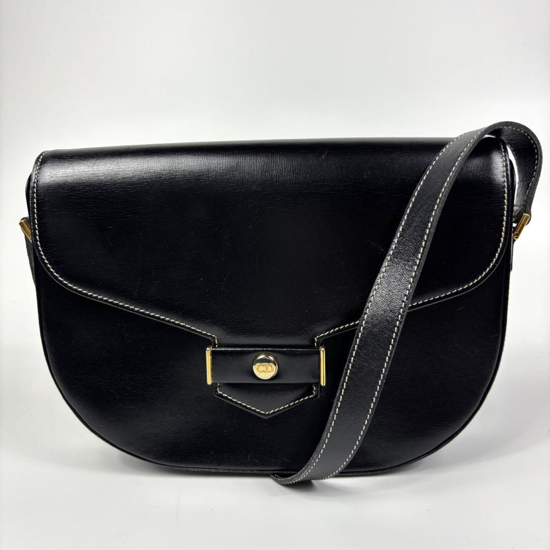 専用ディオール ショルダーバッグ CD金具 ステッチ ポシェット レザー 黒