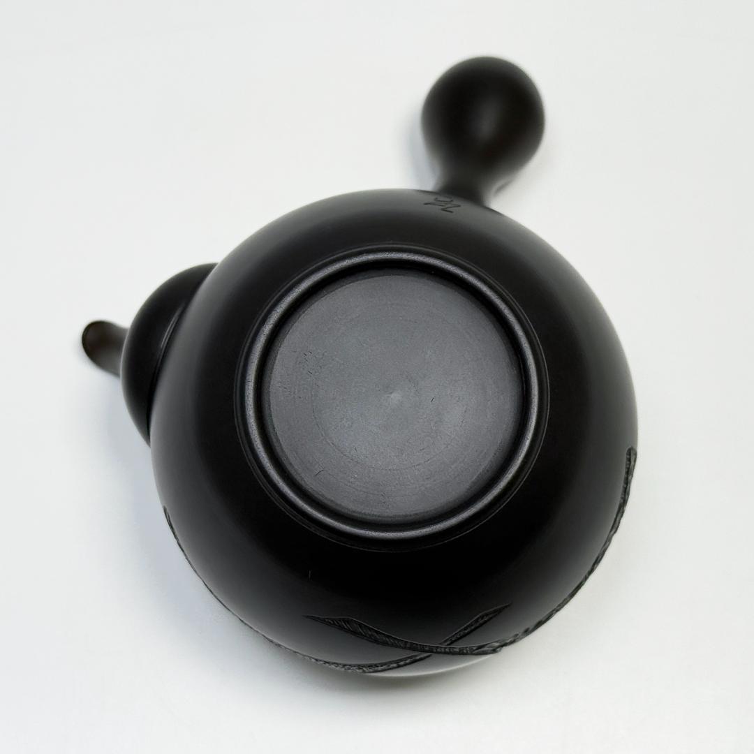 美品 常滑焼 山田宝生 急須 イチョウ紅葉菊彫 横手急須