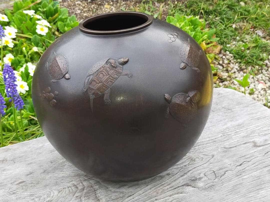 ♥高岡銅器　内免紫峰　銅製　亀之図　花器　花瓶　骨董品