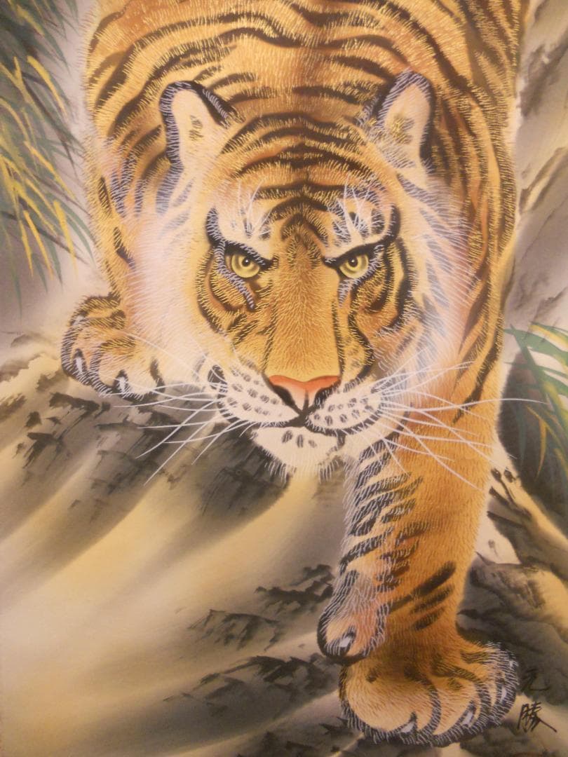 掛け軸 元勝 猛虎 猛虎之図 絹本 希少 軸装 茶道具 掛軸 美品 です。