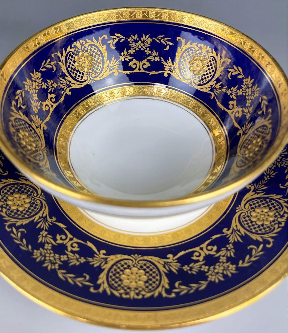 【美品】オールドミントン コバルト地 金彩 ブイヨンカップ＆ソーサー 金盛り